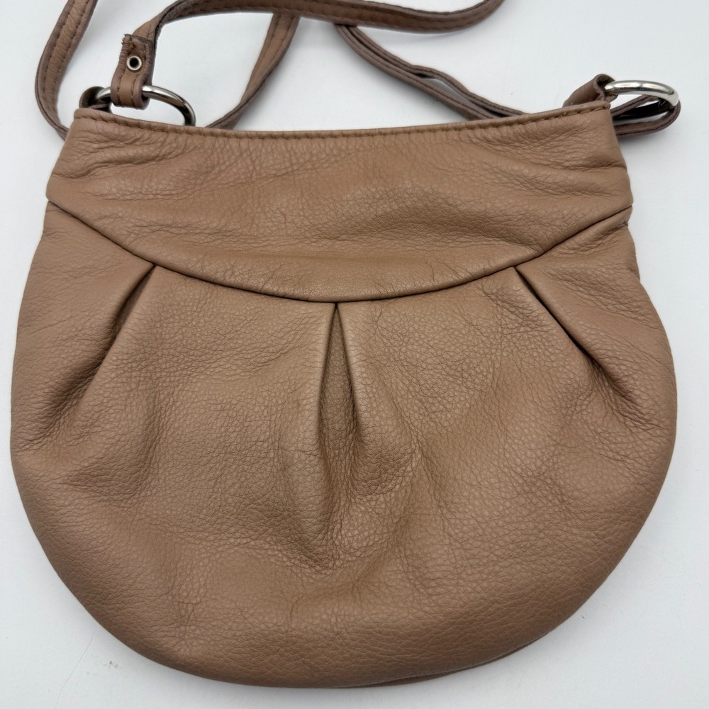 Moretti Crossbody Bag Women Small Tan Leather Pleated Round Purse - Picture 2 of 6